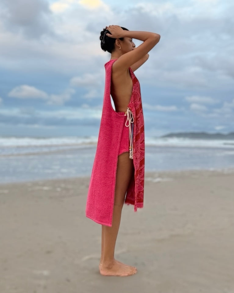 Side Tie Dress long- red