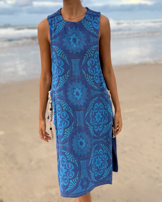 Side Tie Dress long Lapis