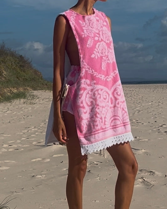 Vintage Side Tie Dress pink crotchet