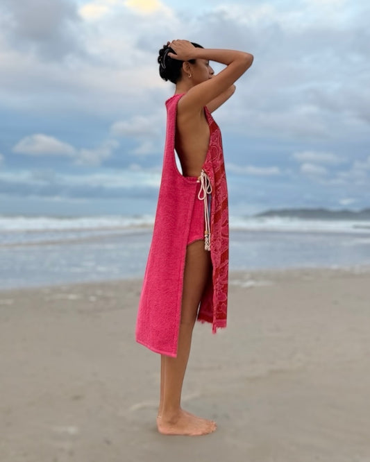 Side Tie Dress long- red