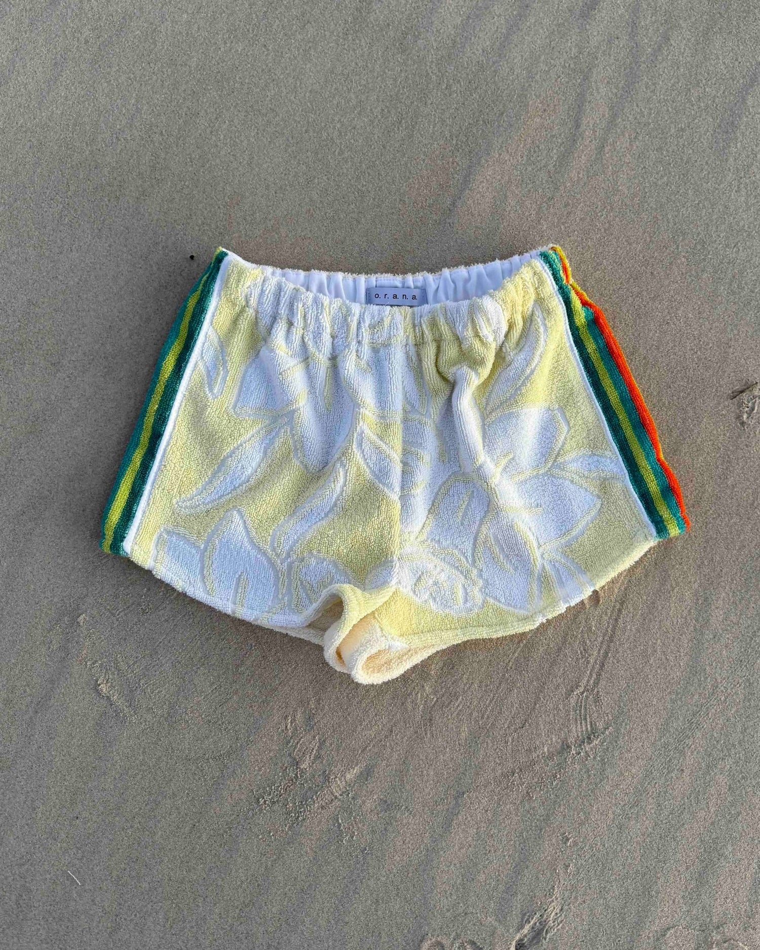 Orana redefining upcycling — one-of-a-kind reworked shorts, handmade in Byron Bay, Australia, from reclaimed vintage towels and textiles, inspired by nostalgic summer holiday memories, for a conscious and sustainable future
