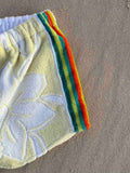 Orana redefining upcycling — one-of-a-kind reworked shorts, handmade in Byron Bay, Australia, from reclaimed vintage towels and textiles, inspired by nostalgic summer holiday memories, for a conscious and sustainable future
