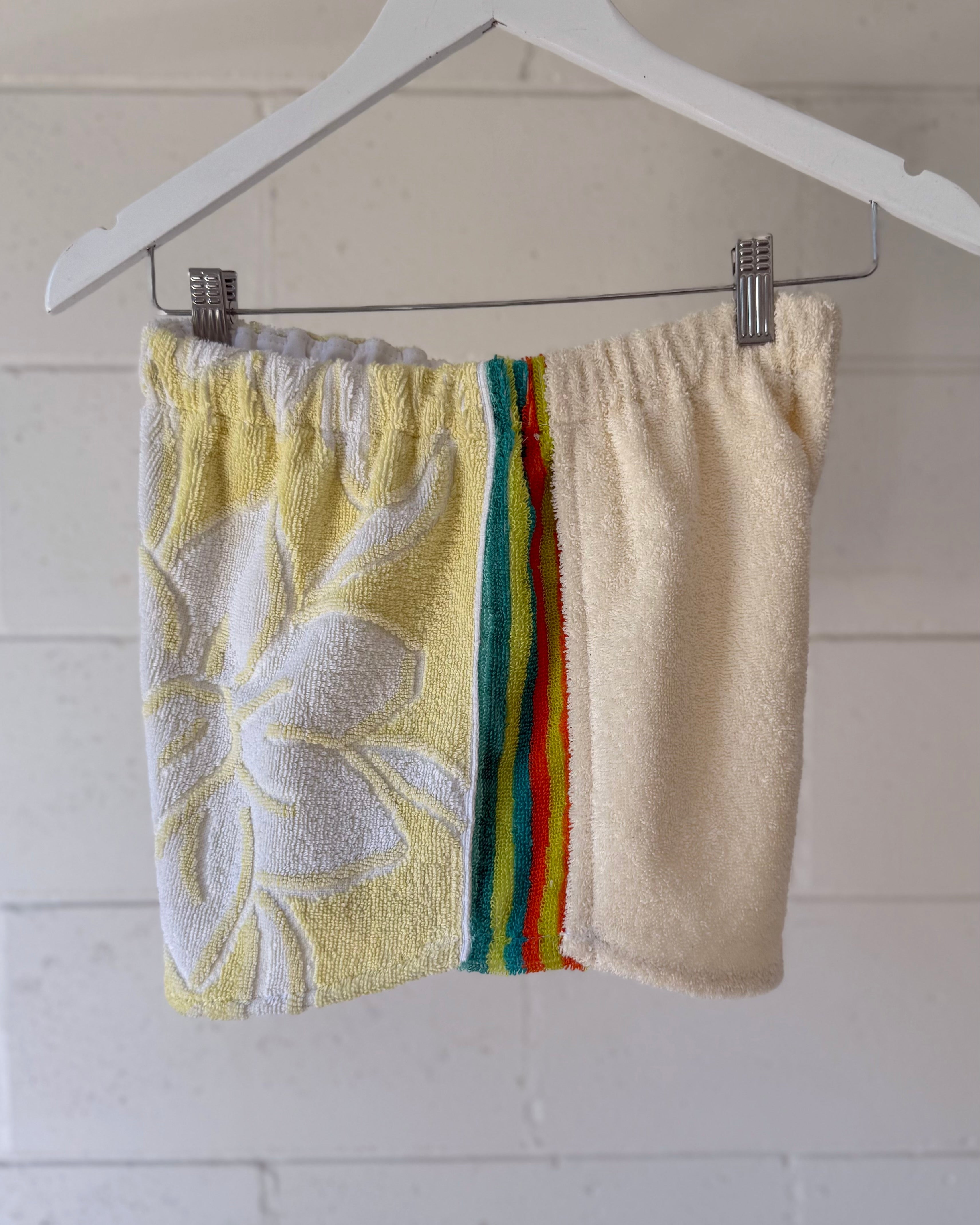 Orana redefining upcycling — one-of-a-kind reworked shorts, handmade in Byron Bay, Australia, from reclaimed vintage towels and textiles, inspired by nostalgic summer holiday memories, for a conscious and sustainable future
