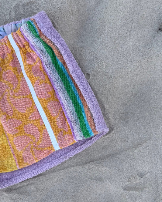 Orana redefining upcycling — one-of-a-kind reworked shorts, handmade in Byron Bay, Australia, from reclaimed vintage towels and textiles, inspired by nostalgic summer holiday memories, for a conscious and sustainable future.
