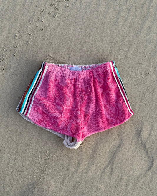 Orana redefining upcycling — one-of-a-kind reworked shorts, handmade in Byron Bay, Australia, from reclaimed vintage towels and textiles, inspired by nostalgic summer holiday memories, for a conscious and sustainable future
