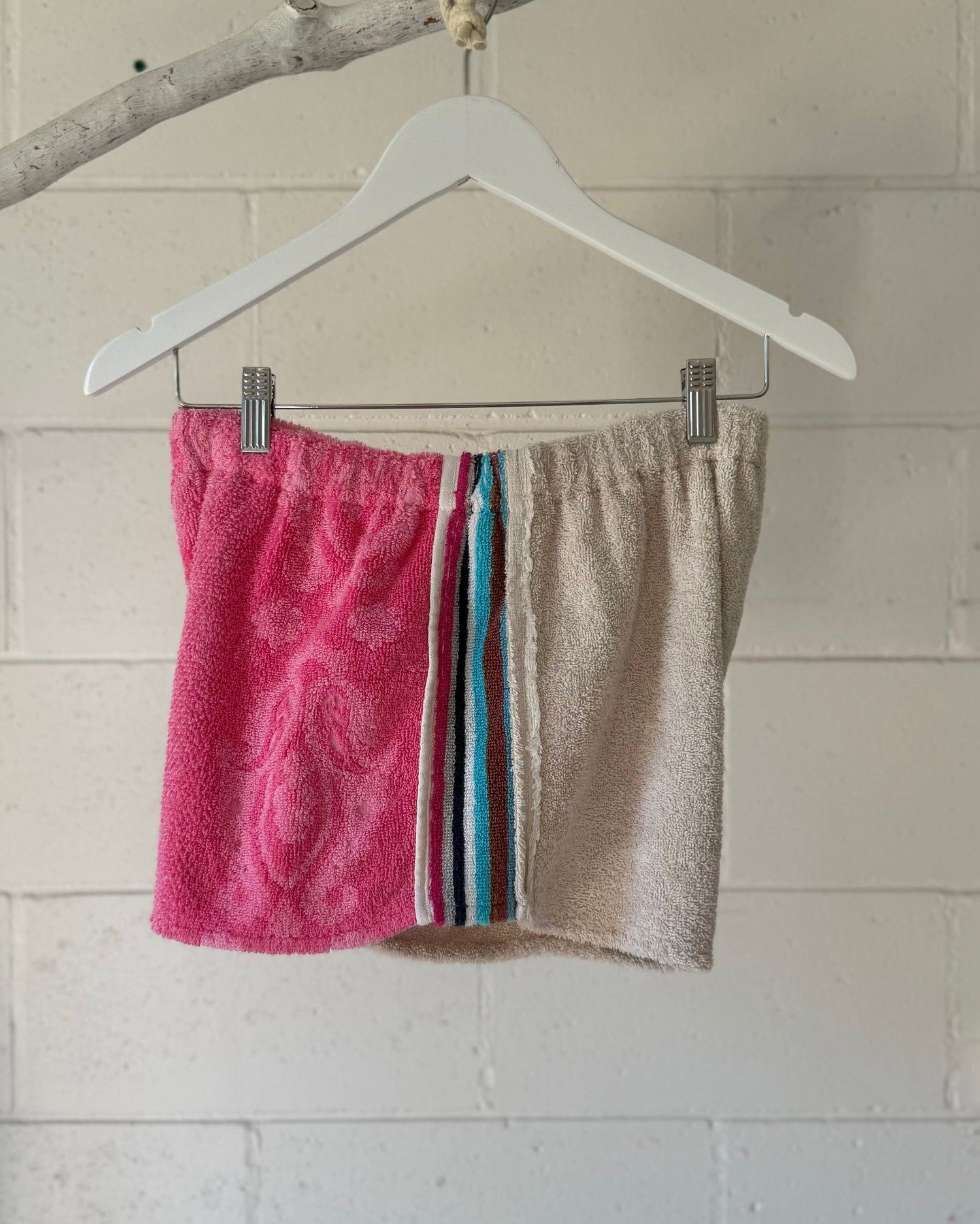 Orana redefining upcycling — one-of-a-kind reworked shorts, handmade in Byron Bay, Australia, from reclaimed vintage towels and textiles, inspired by nostalgic summer holiday memories, for a conscious and sustainable future
