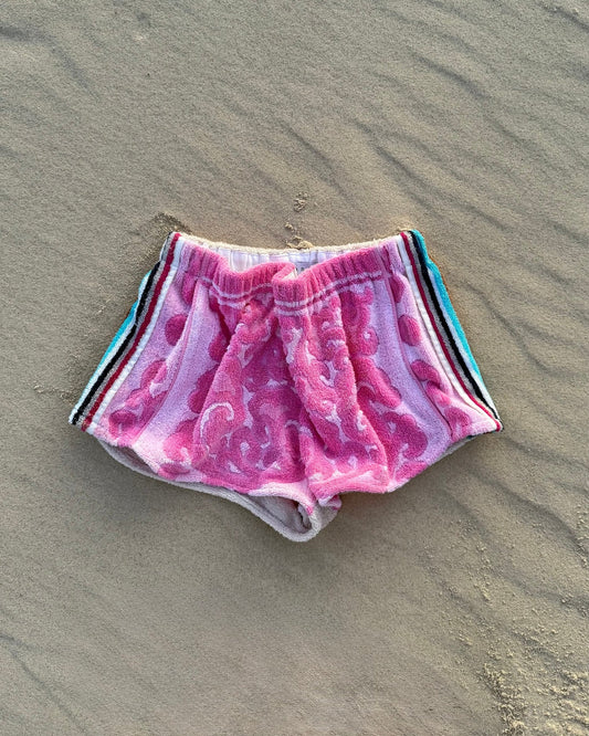 Orana redefining upcycling — one-of-a-kind reworked shorts, handmade in Byron Bay, Australia, from reclaimed vintage towels and textiles, inspired by nostalgic summer holiday memories, for a conscious and sustainable future
